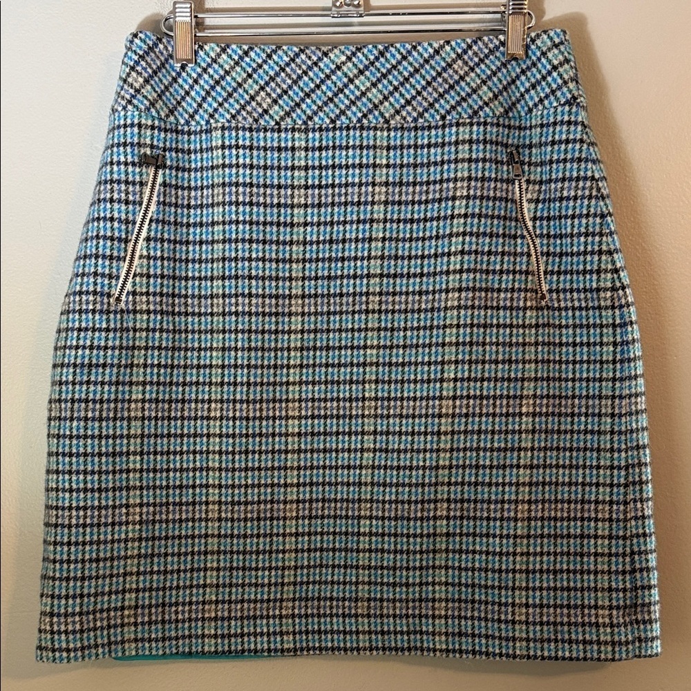 Talbots Women's Wool Blend Pencil Skirt in Blue/Black/Purple Houndstooth Size 8
